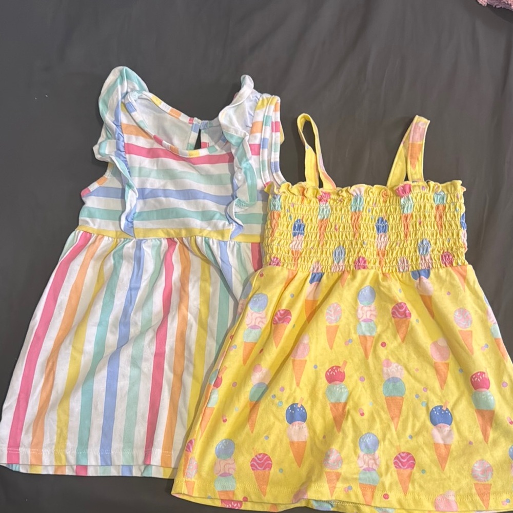 Colorful Striped and Ice Cream Print Kids Dresses